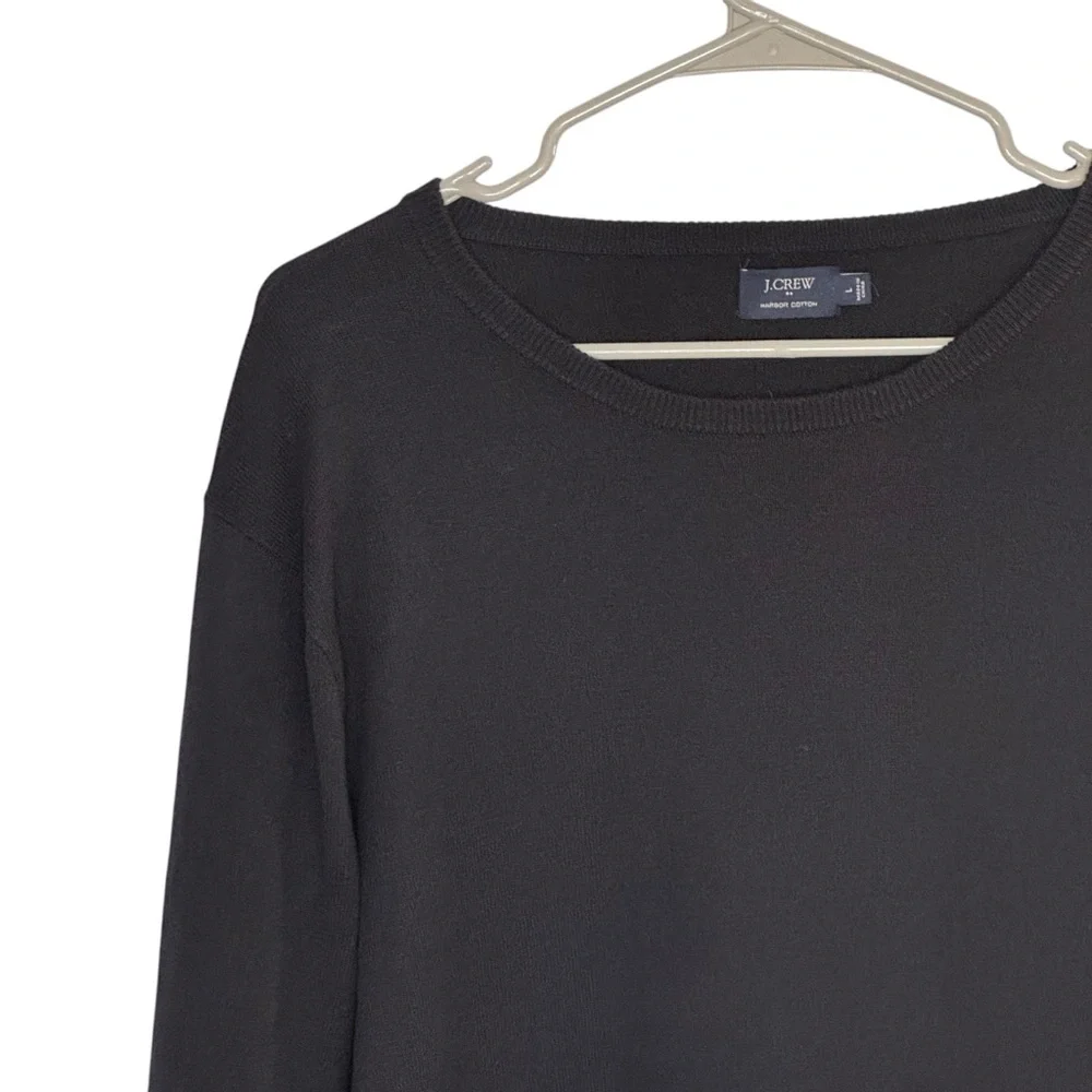 J Crew Fact Large Black Harbor Cotton Cotton/Nylon/Merino Wool Crew Neck Sweater